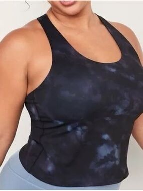 Old Navy Active Black Tie-Dye Racerback Crop Tank